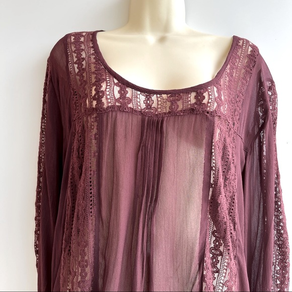 World Market Burgundy Lace Peasant Blouse Size L/XL - Picture 3 of 14